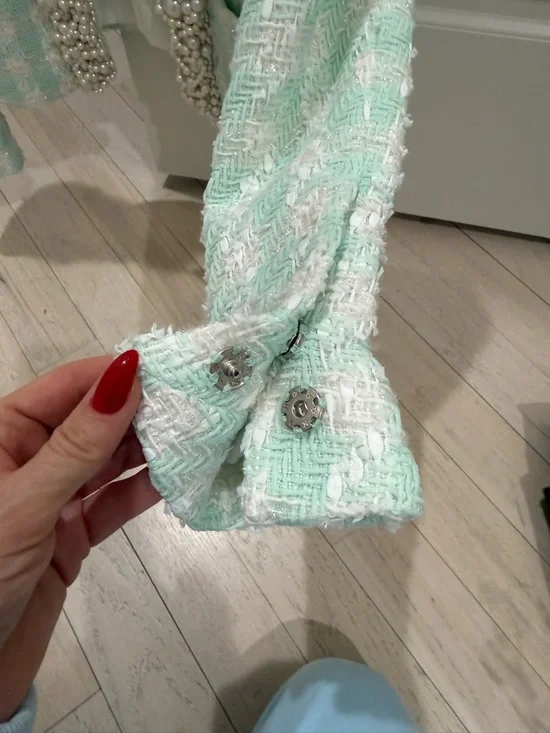 Balmain Mint Green Pearl-Trim Tweed Blazer - Picture 7 of 7